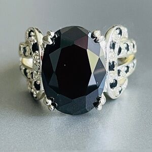 Black Onyx Oval Sterling Silver Cocktail Ring